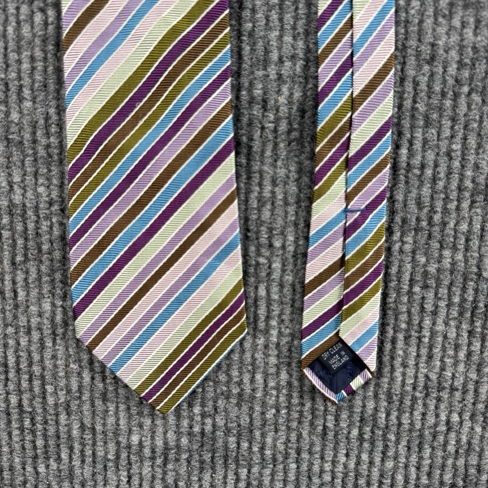 Charles Tyrwhitt Tie England Silk Striped Blue Purple Brown Designer Necktie